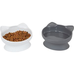 Kitty City Cat Ear Elevated Cat Bowls, White & Grey, 1.25-cup, 2 count