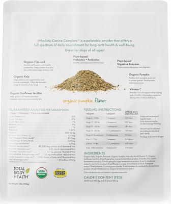 Show full view: Wholistic Pet Organics Organic Canine Complete Pumpkin Enhanced Powder Daily Multivitamin for Dogs, 2-lb jar slide 5 of 10