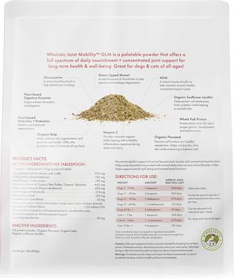 Show full view: Wholistic Pet Organics Joint Mobility GLM Enhanced Multivitamin with Joint Support for Dogs & Cats Supplement, 2-lb slide 5 of 8