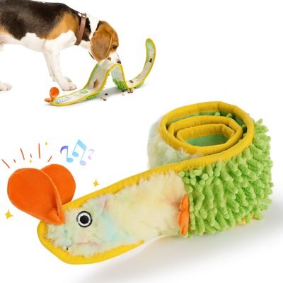 Nocciola Nocciola Ribbon Eel Snuffle Squeaky Stuffing-Free Plush Dog Toy, Yellow/Green