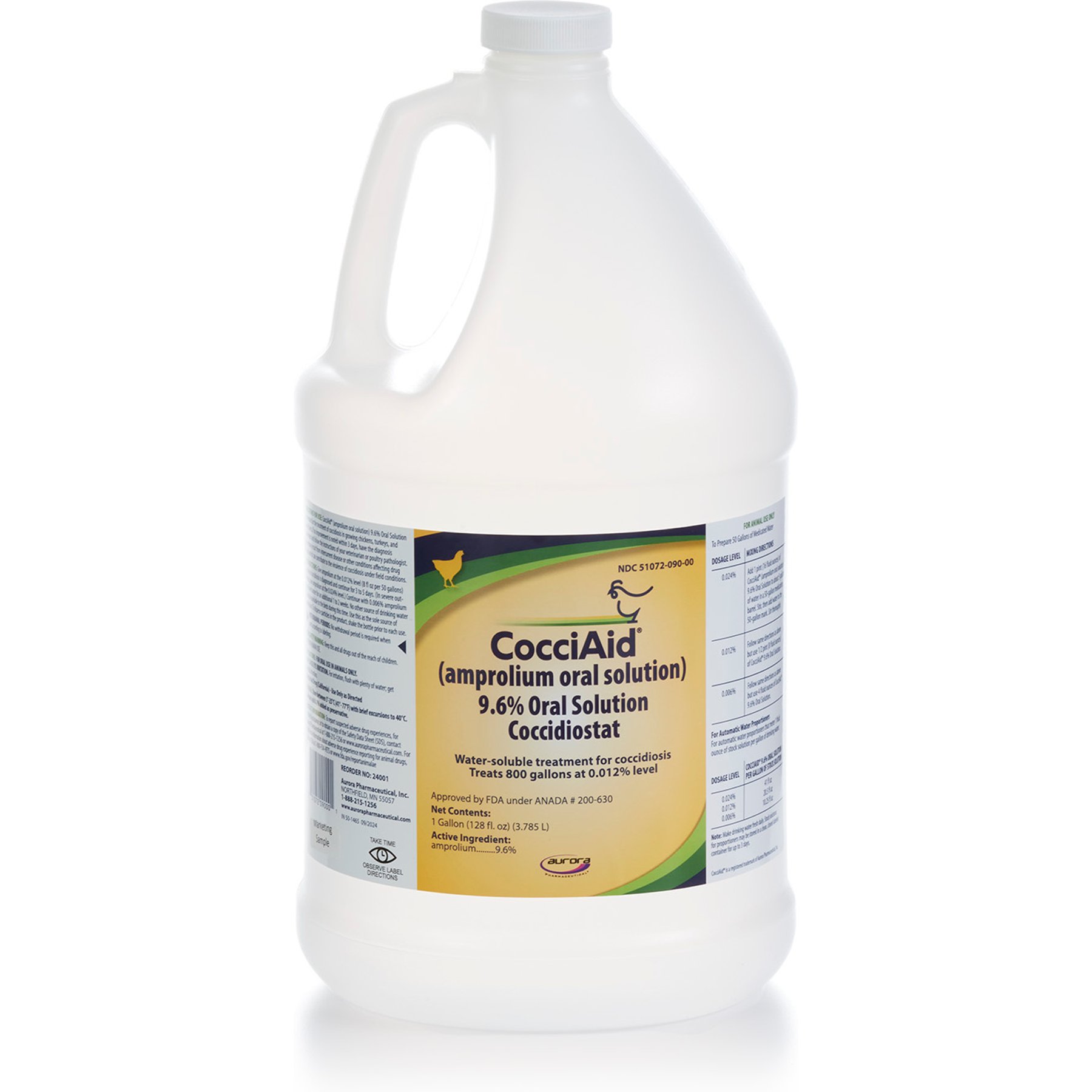 Aurora Pharmaceutical CocciAid (Amprolium) 9.6% Oral Solution Coccidiostat Farm Animal Dewormer, 1-gal bottle