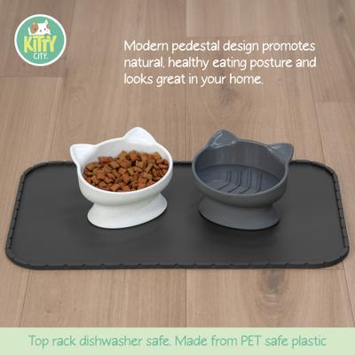 Show full view: Kitty City Cat Ear Slow-Feed Elevated Cat Bowls, White & Grey, 6.5-oz, 2 count slide 6 of 11