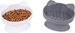 Kitty City Cat Ear Slow-Feed Elevated Cat Bowls, White & Grey, 6.5-oz, 2 count