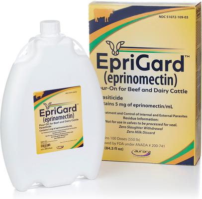 Show full view: Aurora Pharmaceuticals EpriGard (Eprinomectin) Cattle Dewormer, 2.5-L bottle slide 2 of 8