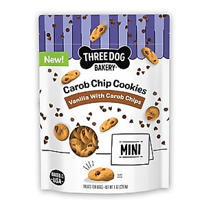 Three Dog Bakery Mini Carob Chip Cookie Dog Treats, 8-oz bag