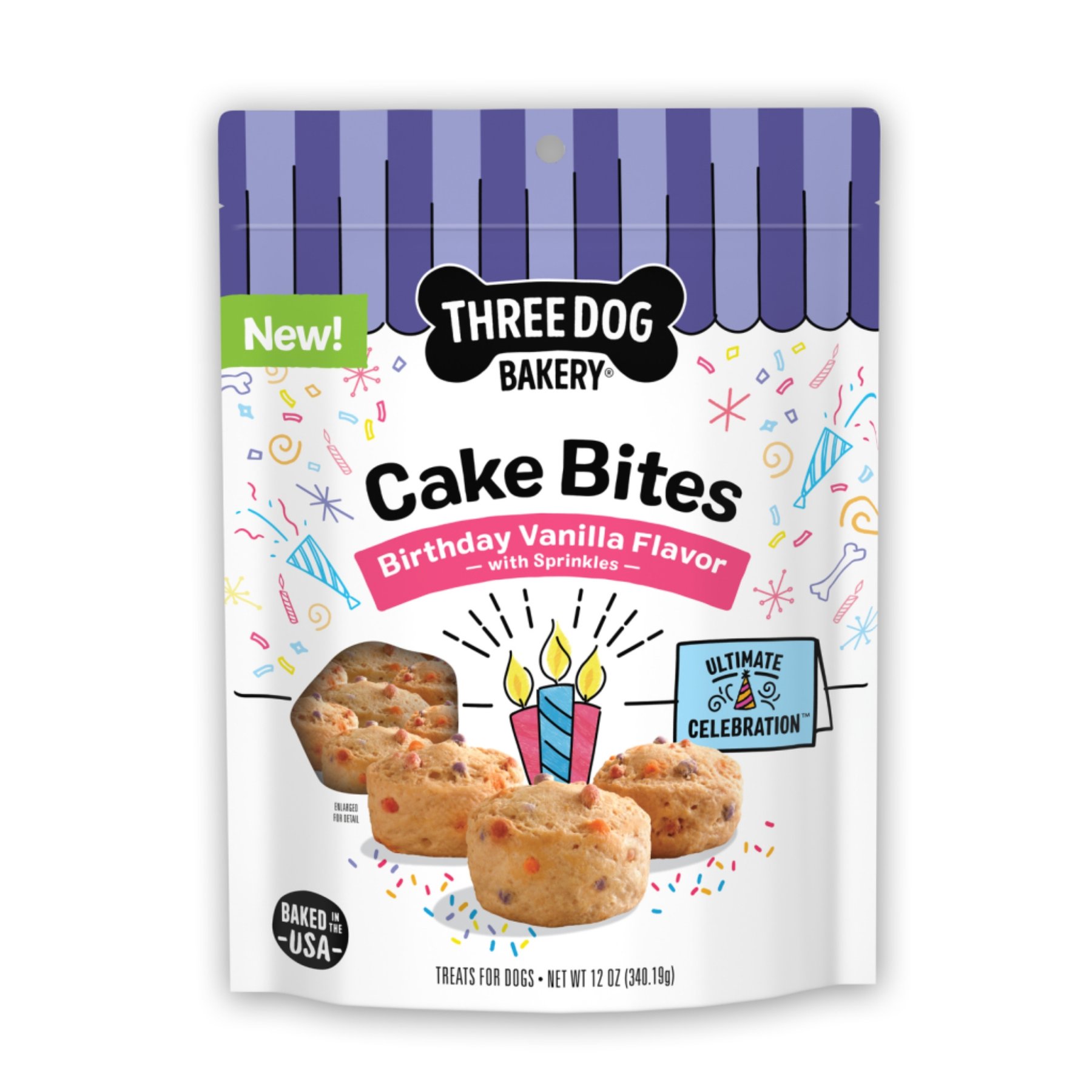 Three Dog Bakery Ultimate Celebration Cake Bites Cookie Dog Treats, 12-oz bag