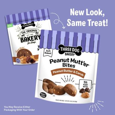 Show full view: Three Dog Bakery Peanut Mutt'er Bites Soft & Chewy Dog Treats, 18-oz bag slide 4 of 9