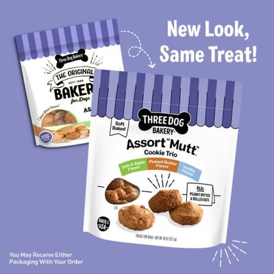 Show full view: Three Dog Bakery Soft Baked AssortMutt Trio, Oat, PB, & Vanilla Dog Treats, 26-oz bag slide 4 of 9