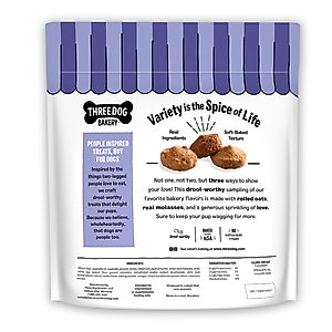 Three Dog Bakery Soft Baked AssortMutt Trio, Oat, PB, & Vanilla Dog Treats, 26-oz bag