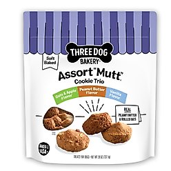 Three Dog Bakery Soft Baked AssortMutt Trio, Oat, PB, & Vanilla Dog Treats, 26-oz bag