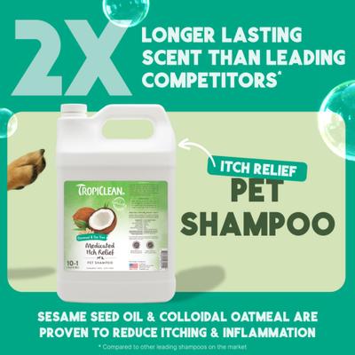 Show full view: TropiClean Medicated Itchy Skin Relief Oatmeal & Tea Tree Dog Shampoo, 1-gal bottle slide 2 of 12