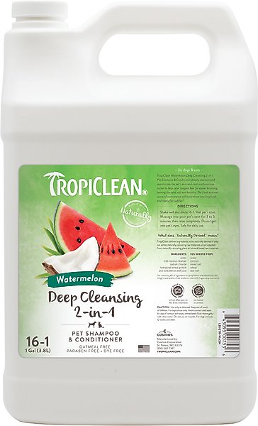 Show full view: TropiClean Refreshing 2-in-1 Dog Shampoo & Conditioner, Watermelon Scent, 1-gal bottle slide 1 of 9