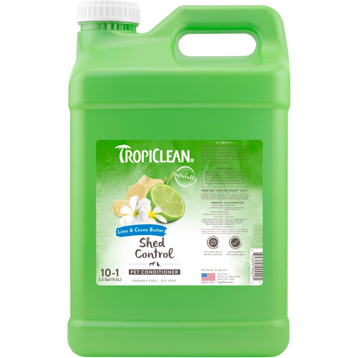 TropiClean Deshedding & Moisturizing Dog Conditioner, Lime & Cocoa Butter Scent, 2.5-gal