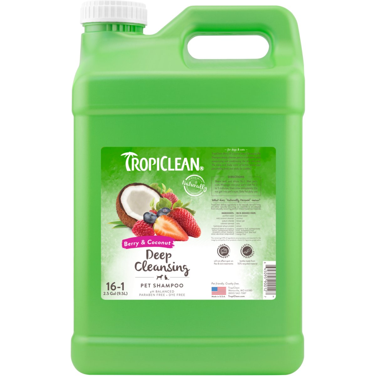 TropiClean Deep Cleaning Berry & Coconut Dog & Cat Shampoo, 2.5-gal bottle