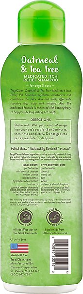 Show full view: TropiClean Medicated Itchy Skin Relief Oatmeal & Tea Tree Dog Shampoo, 20-fl oz bottle slide 2 of 12