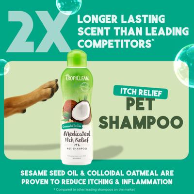 Show full view: TropiClean Medicated Itchy Skin Relief Oatmeal & Tea Tree Dog Shampoo, 20-fl oz bottle slide 3 of 12