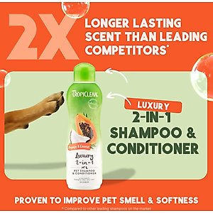 TropiClean Luxury 2-in-1 Papaya & Coconut Dog Shampoo & Conditioner, 20-fl oz bottle