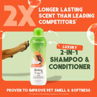 Show full view: TropiClean Luxury 2-in-1 Papaya & Coconut Dog Shampoo & Conditioner, 20-fl oz bottle slide 3 of 11