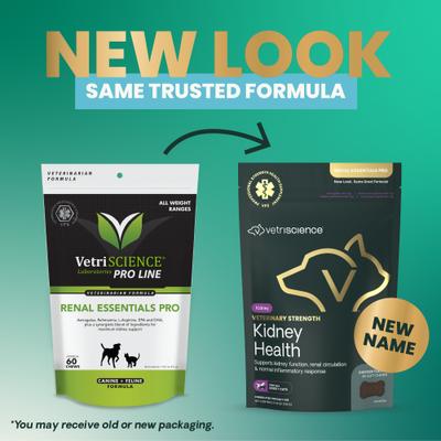 Show full view: VetriScience Veterinary Strength Kidney Health Chicken Flavored Chews Renal Essentials Pro Kidney Supplement for Dogs & Cats, 60 count slide 3 of 9