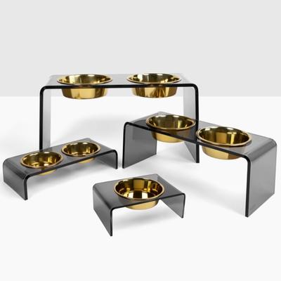 Show full view: Hiddin Small Smoke Grey Double Dog Bowl, Gold, 1.5-cup slide 5 of 6