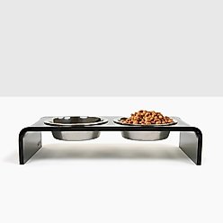 Hiddin Small Smoke Grey Double Dog Bowl, Silver, 1.5-cup