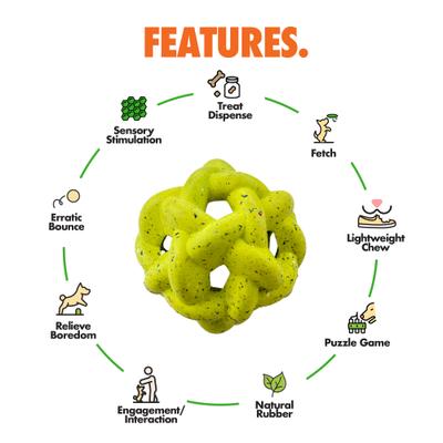 Show full view: Arlee Home & Pet Max Fusion Made with Nike Grind Helix Dog Ball Toy, Green, Medium slide 3 of 10