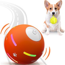 YVE LIFE Automatic Durable Motion Interactive Rolling Ball Dog Toy with USB Rechargeable, Orange, Medium