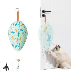 YVE LIFE Indoor Teaser Play & Chase Exercise Hanging Door Lure Interactive Feather Ropes Tug Kitten & Cat Toy, White, Medium