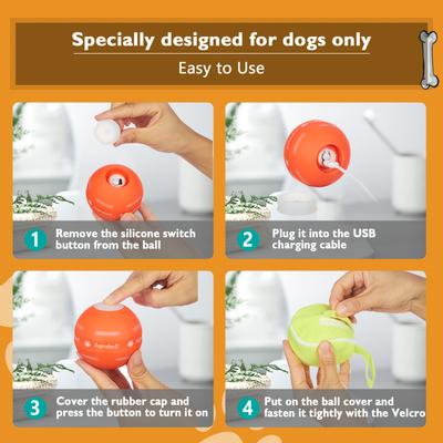 Show full view: YVE LIFE Automatic Durable Motion Interactive Rolling Ball Dog Toy with USB Rechargeable, Orange, Medium slide 7 of 10