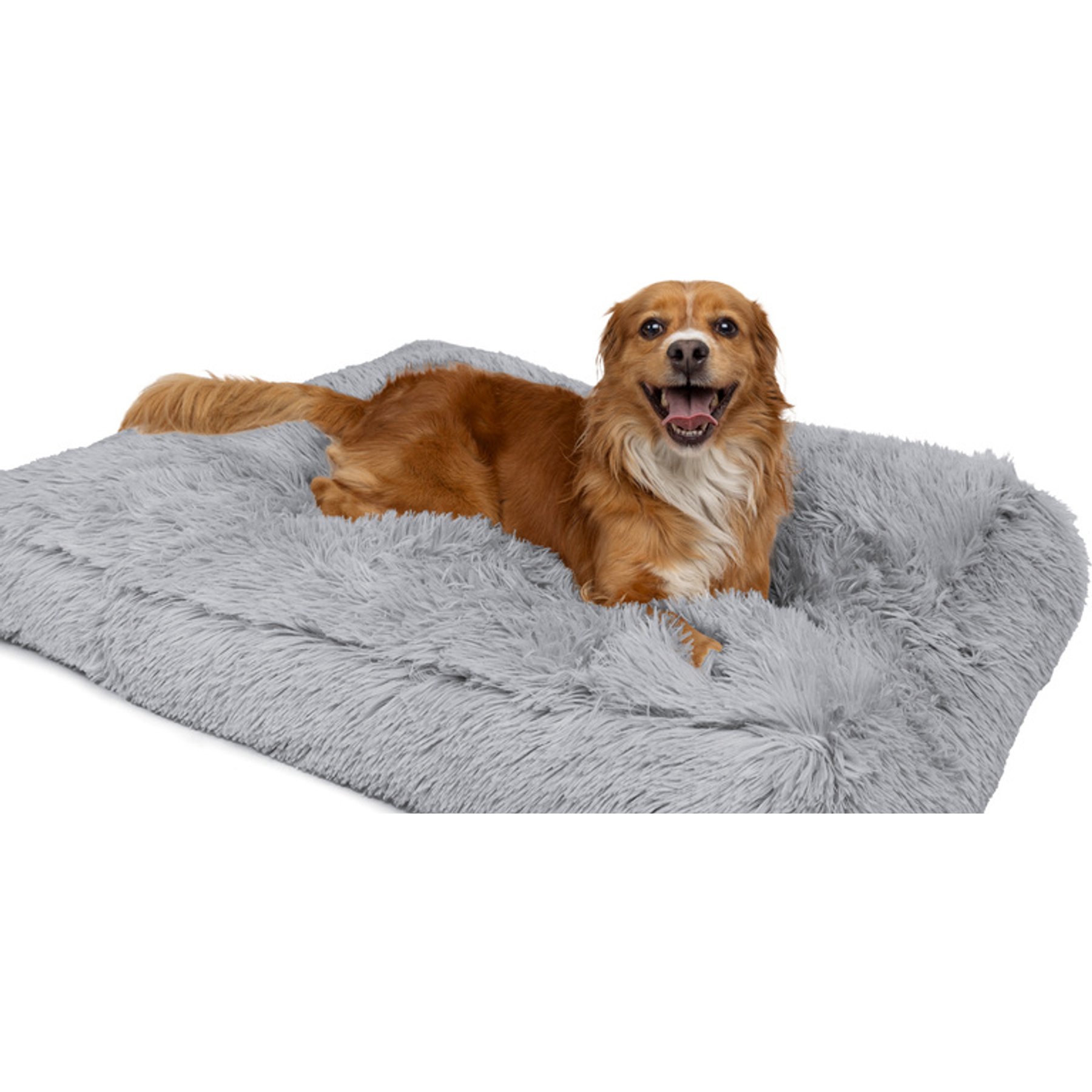 Sherry Kline Pet Collection Shaggy Fur Rectangle Pillow Dog Bed, 26-in, Light Grey