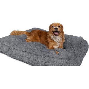Sherry Kline Pet Collection Shaggy Fur Rectangle Pillow Dog Bed, 26-in, Dark Grey