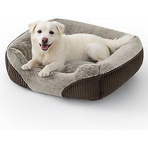 Bedsure Square Bolster Dog Bed, Brown, Medium
