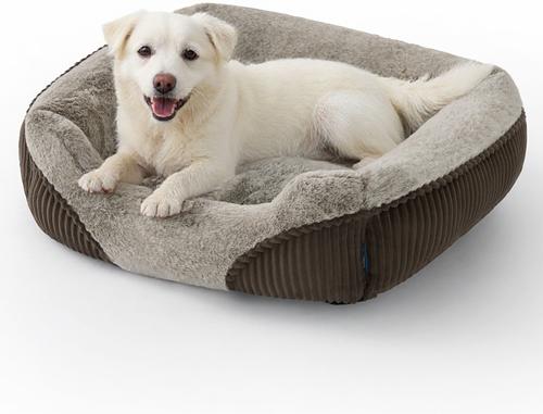 Show full view: Bedsure Square Bolster Dog Bed, Brown, Medium slide 3 of 12