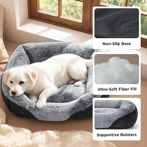 Show full view: Bedsure Square Bolster Dog Bed, Grey, Small slide 3 of 11