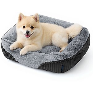 Bedsure Square Bolster Dog Bed, Grey, Small