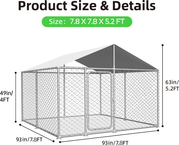 Show full view: Xbrigh Heavy Duty Outdoor Dog Kennel with Waterproof Cover, Silver, 93 x 93 x 63-in slide 6 of 6