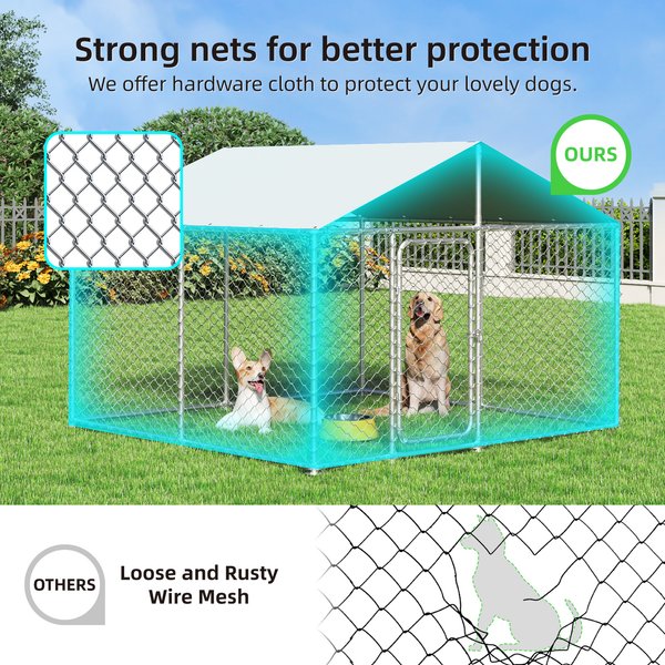Show full view: Xbrigh Heavy Duty Outdoor Dog Kennel with Waterproof Cover, Silver, 93 x 93 x 63-in slide 3 of 6