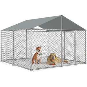 Xbrigh Heavy Duty Outdoor Dog Kennel with Waterproof Cover, Silver, 93 x 93 x 63-in