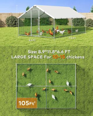 Show full view: Xbrigh Metal Spire Shaped Coop Walk-in Poultry Cage with Waterproof & Anti-Ultraviolet Cover, Silver, 11.8 x 8.9 x 6.6-in slide 6 of 6