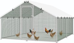 Xbrigh Metal Spire Shaped Coop Walk-in Poultry Cage with Waterproof & Anti-Ultraviolet Cover, Silver, 11.8 x 8.9 x 6.6-in