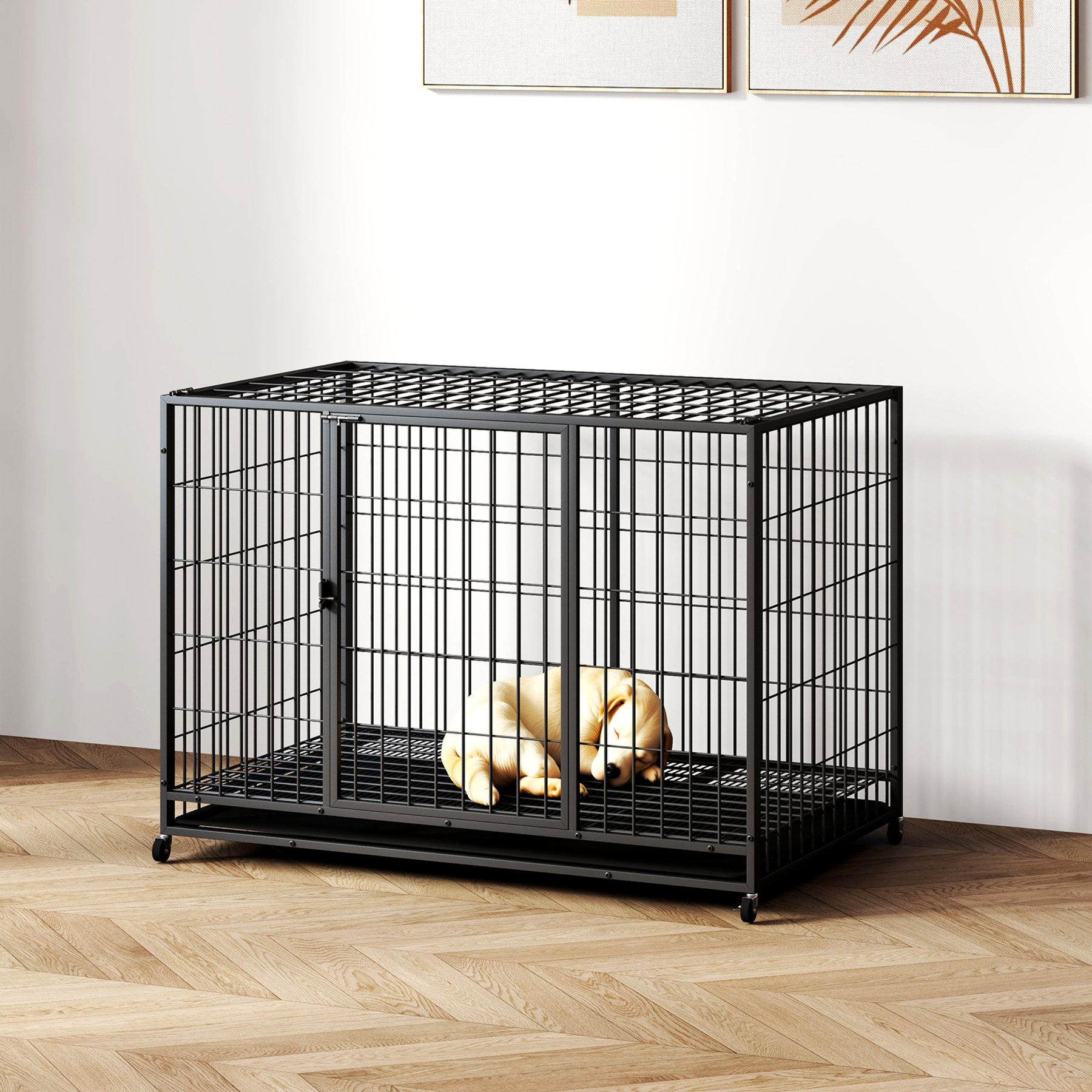 Xbrigh Minimalist Metal Pet Cage for Small & Medium Dogs, Black, Small