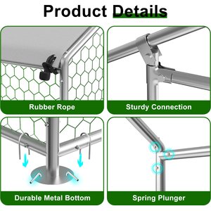 Xbrigh Metal Coop Walk-in Spire Roof Poultry Cage with Waterproof & UV-Resistant Cover, Silver, 13.2 x 10 x 6.4-in