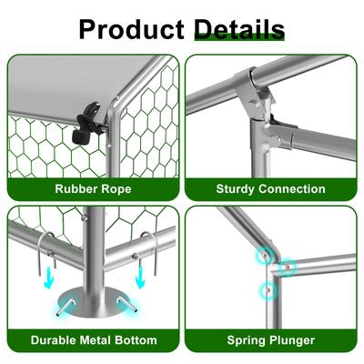 Show full view: Xbrigh Metal Coop Walk-in Spire Roof Poultry Cage with Waterproof & UV-Resistant Cover, Silver, 4.9 x 10 x 6.4-in slide 4 of 6