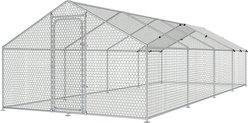 Xbrigh Metal Coop Walk-in Spire Roof Poultry Cage with Waterproof & UV-Resistant Cover, Silver, 26.2 x 10 x 6.4-in
