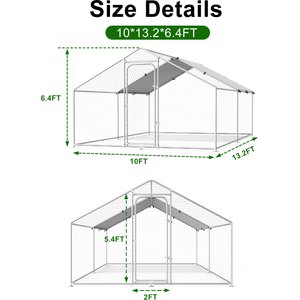 Xbrigh Metal Coop Walk-in Spire Roof Poultry Cage with Waterproof & UV-Resistant Cover, Silver, 13.2 x 10 x 6.4-in