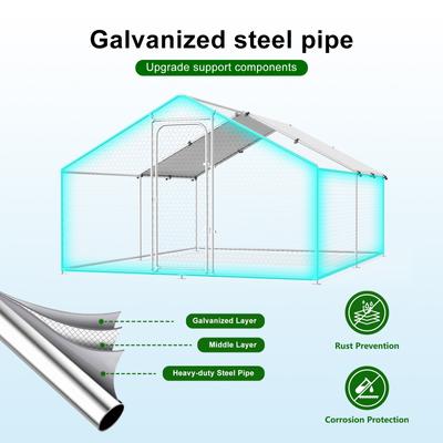 Show full view: Xbrigh Metal Coop Walk-in Spire Roof Poultry Cage with Waterproof & UV-Resistant Cover, Silver, 13.2 x 10 x 6.4-in slide 2 of 6