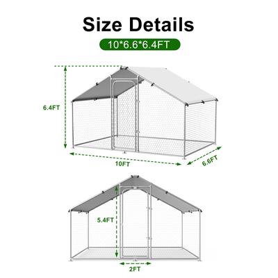 Show full view: Xbrigh Metal Coop Walk-in Spire Roof Poultry Cage with Waterproof & UV-Resistant Cover, Silver, 4.9 x 10 x 6.4-in slide 5 of 6