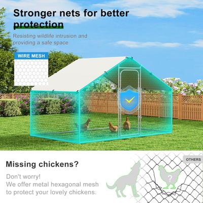 Show full view: Xbrigh Metal Coop Walk-in Spire Roof Poultry Cage with Waterproof & UV-Resistant Cover, Silver, 4.9 x 10 x 6.4-in slide 6 of 6