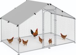 Xbrigh Metal Coop Walk-in Spire Roof Poultry Cage with Waterproof & UV-Resistant Cover, Silver, 4.9 x 10 x 6.4-in