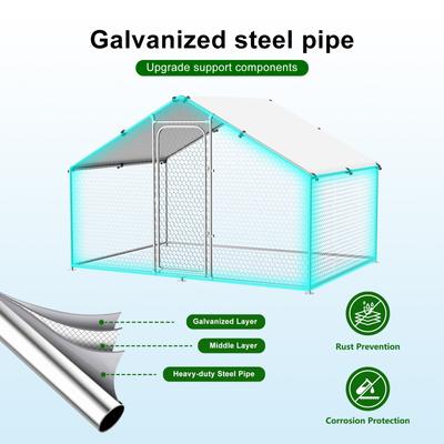 Show full view: Xbrigh Metal Coop Walk-in Spire Roof Poultry Cage with Waterproof & UV-Resistant Cover, Silver, 4.9 x 10 x 6.4-in slide 2 of 6